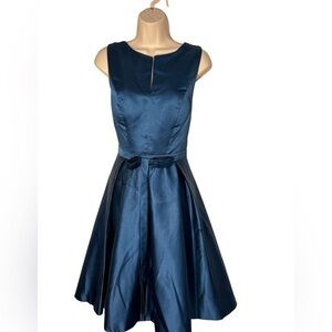 TS Couture A-Line Corset Back Puff Dress Womens Size L Blue Satin Gown Dress